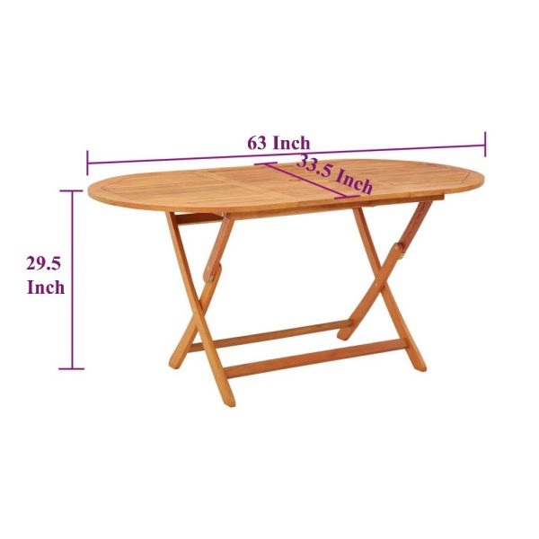 Nila Folding Outdoor Dining Table | 63  Slatted Oval Brown Wood Top Sale - Image 5