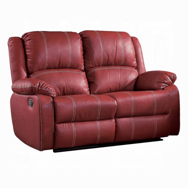 Zuru Motion Manual Recliner Loveseat, Pillow Top, Red Faux Leather Online Sale - Image 2
