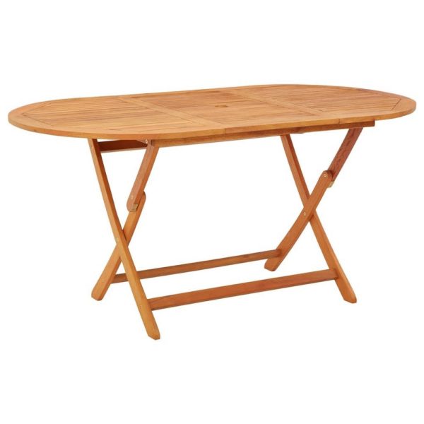 Nila Folding Outdoor Dining Table | 63  Slatted Oval Brown Wood Top Sale